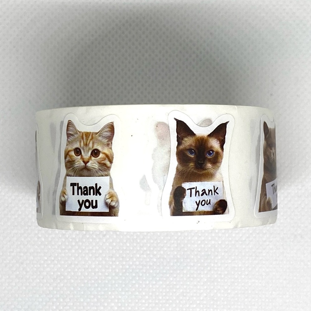 Let 500 Kitties Do the Talking on Your Packages - Cat “Thank You” Sticker Roll - Picture 7 of 9
